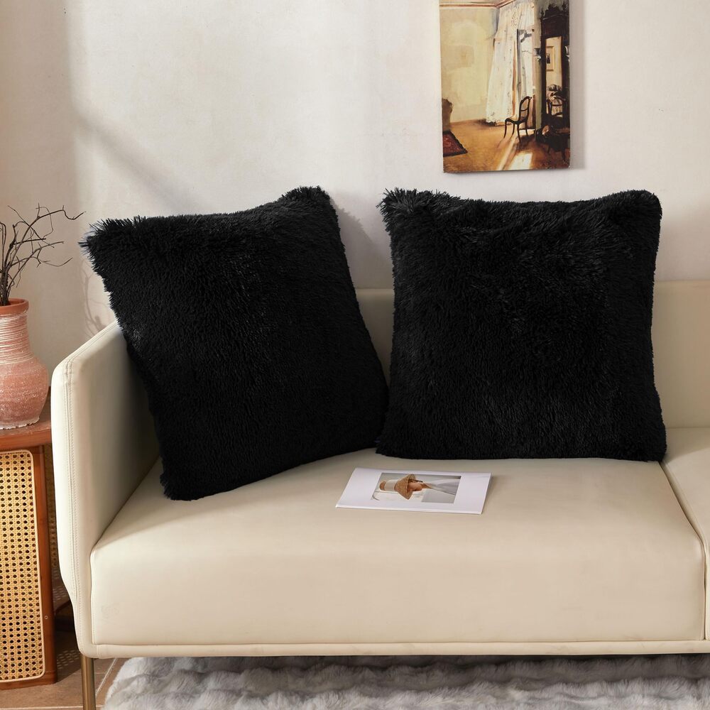 2600 24x24 Fluffy Faux Fur Throw Pillow Covers, Pack of 2 Shaggy Fuzzy Soft
